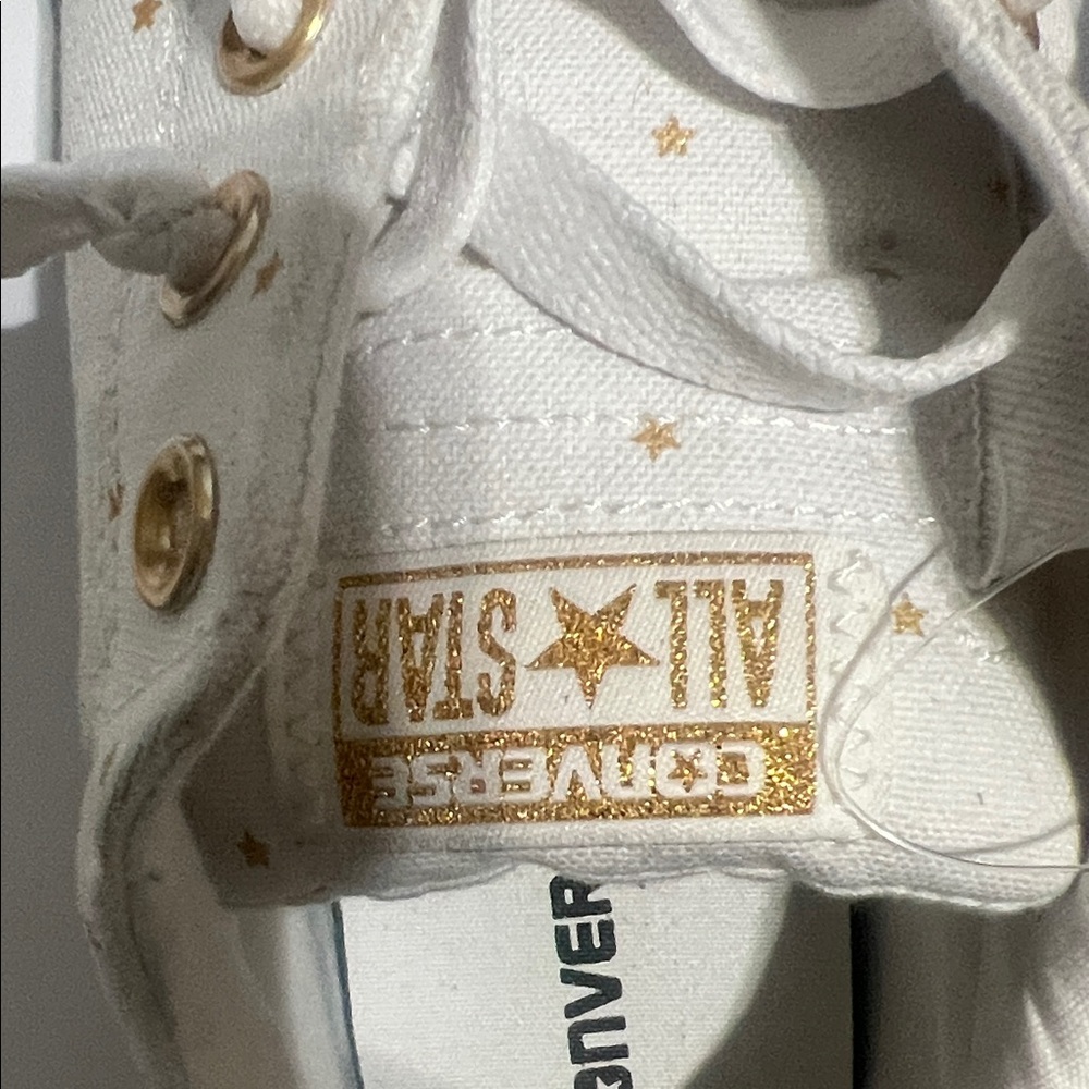 Converse Kids White and Gold Star Sneakers - Picture 2 of 9